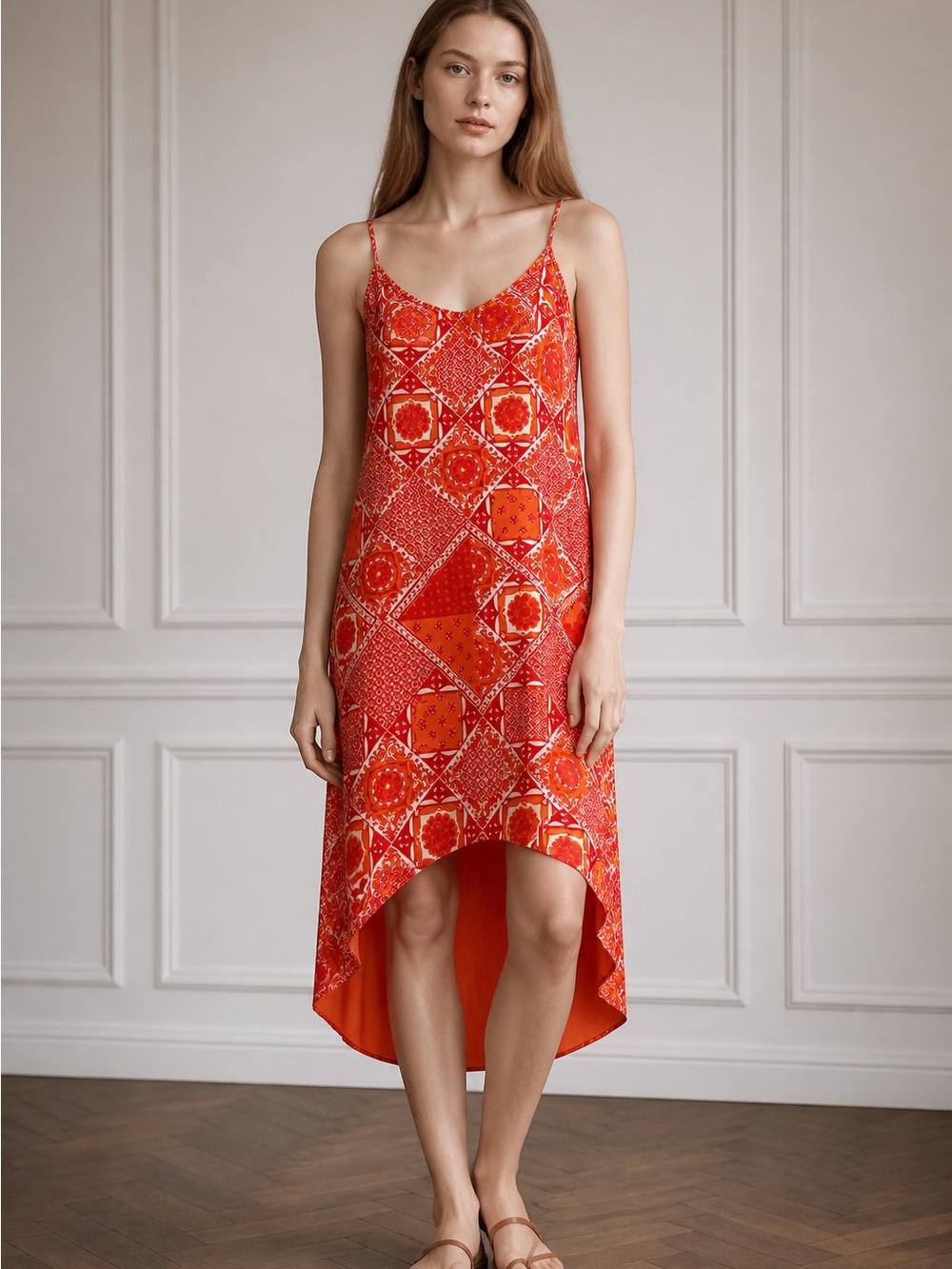 Joie Red Printed High-Low Slip Dress - Size Extra Small